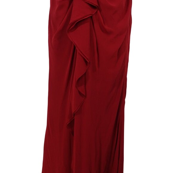 Watters and Watters Red Sleeveless Formal Gown Ruffle Women Size 10 Floor Length - Picture 3 of 12